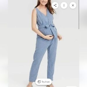 The Nines by Hatch maternity jumpsuit linen blend EUC